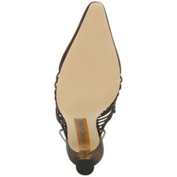 NWT SAM EDELMAN Womens Brown Caged Stretch Strappy Trinity Leather Pumps 6 - Picture 4 of 5